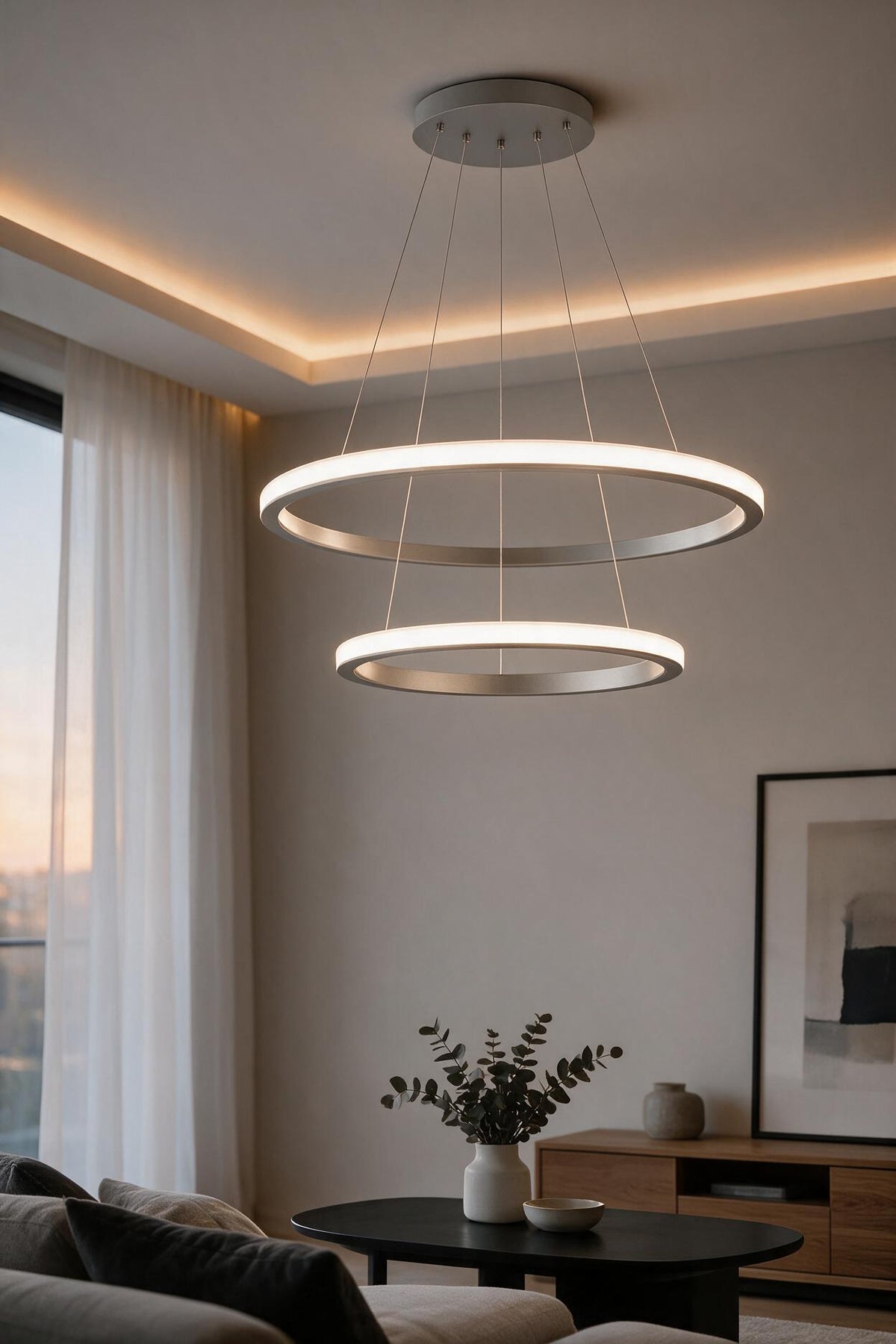 Robin Gri 2'li Beyaz Ledli Modern Avize