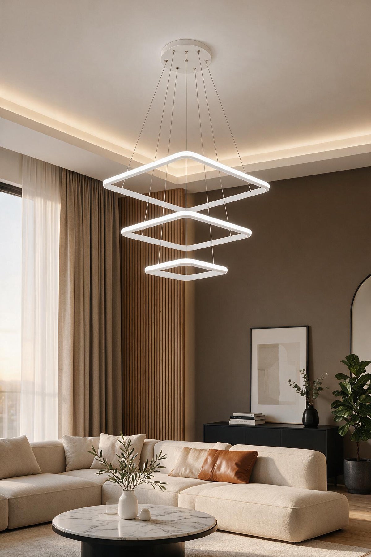 Maria Beyaz Kare 3 Renk Ledli Avize Sarkık 3'lü Ledli Avize Modern Led Avize
