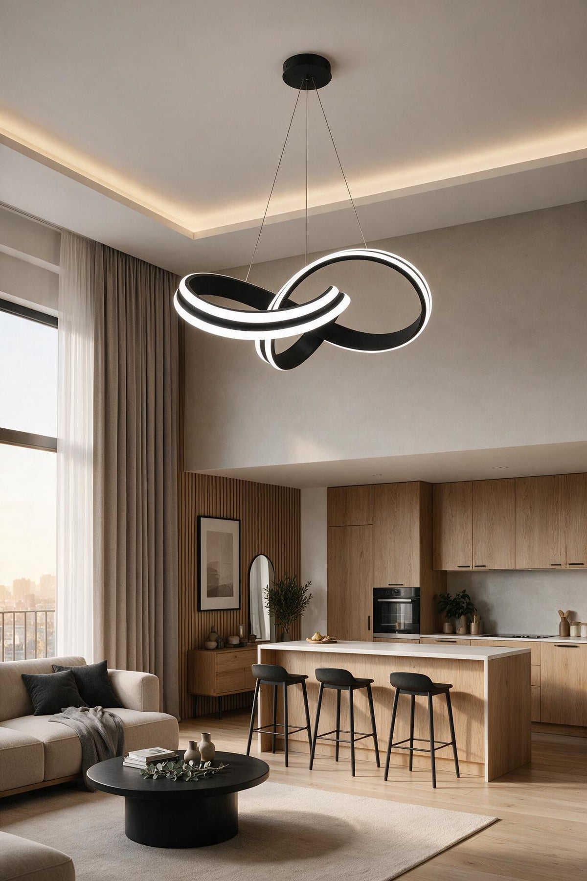 Astera Siyah Kumandalı 3 Renk Ledli Modern Özel Tasarım Sarkıt Led Avize