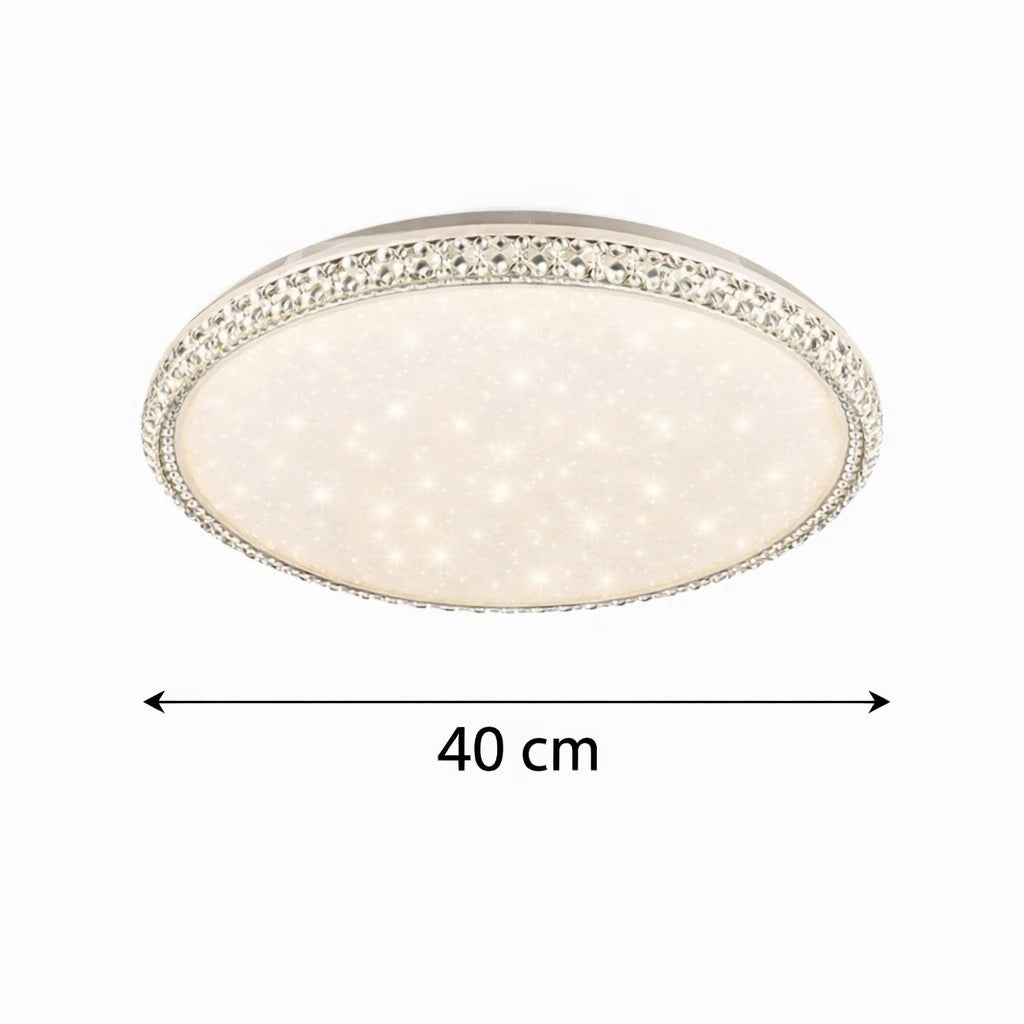 Bonita Cristalya Serisi 40'Lık Yuvarlak Uzaktan Kumandalı Dimmerli 3 Renk Ledli Plafonyer Ledli Avize Çap 40 cm