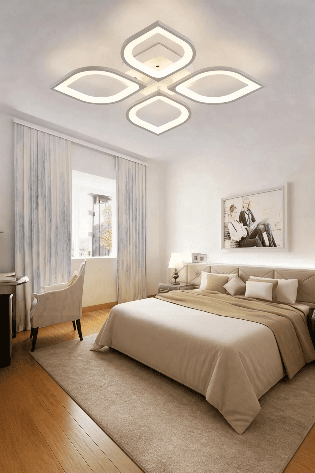 MS53005-4Modern 3 Renk Ledli   Plafonyer Lüks Modern Beyaz 4'lü Ledli Avize