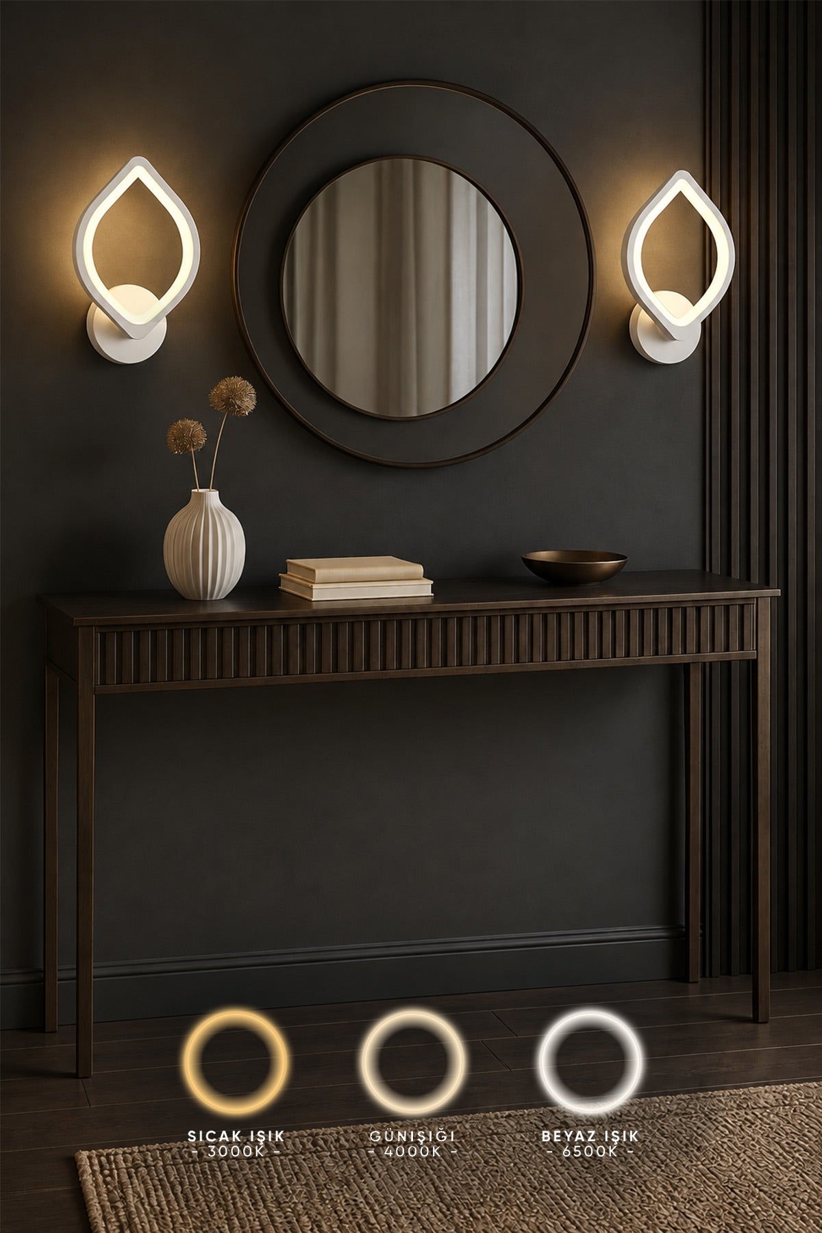 MS53005-1 Beyaz Mimari 3 Renk Ledli Modern Aplik-Takım 2 Adet