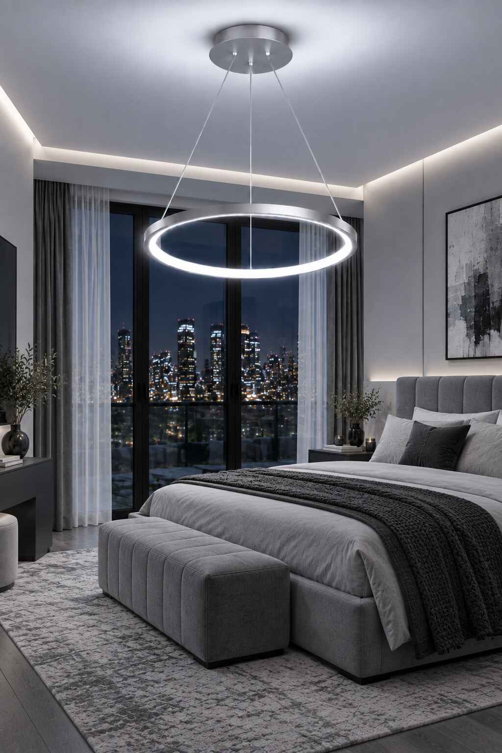 Ringa Krom Gri Beyaz Işık Modern Tasarım Led Avize
