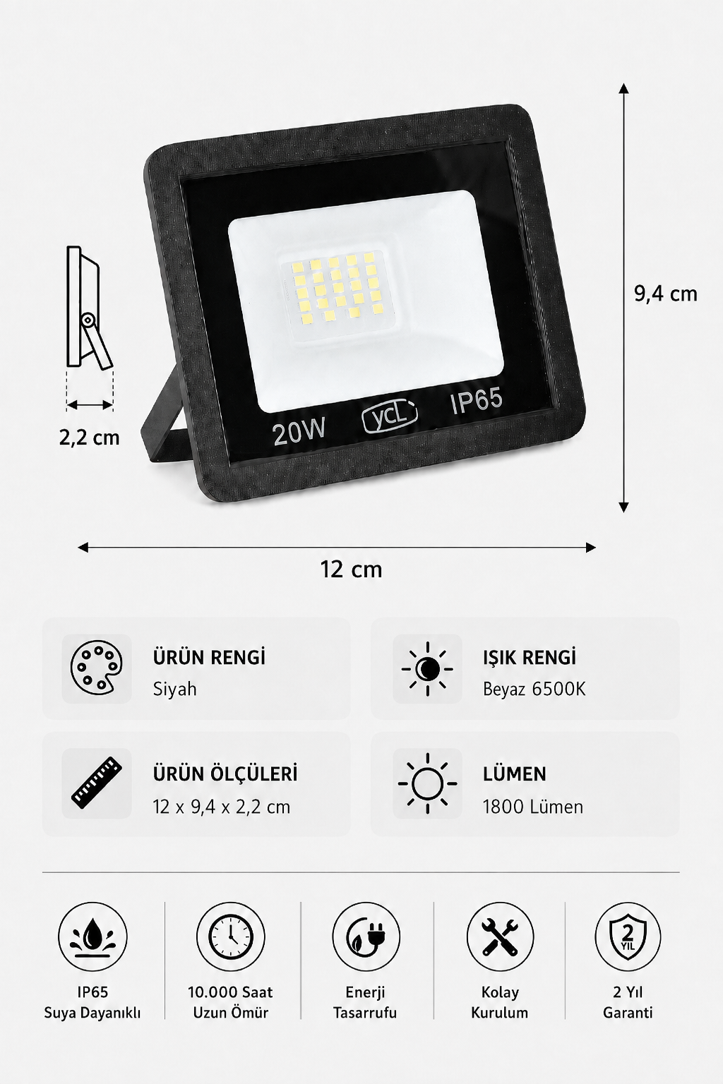 20W 6500K Beyaz Işık Led Projektör