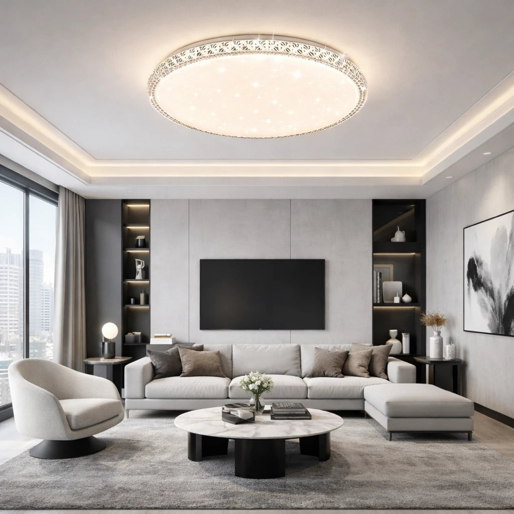 Bonita Cristalya Serisi 60'Lık Yuvarlak  Uzaktan Kumandalı Dimmerli  3 Renk Ledli Plafonyer Ledli Avize Çap 60 cm