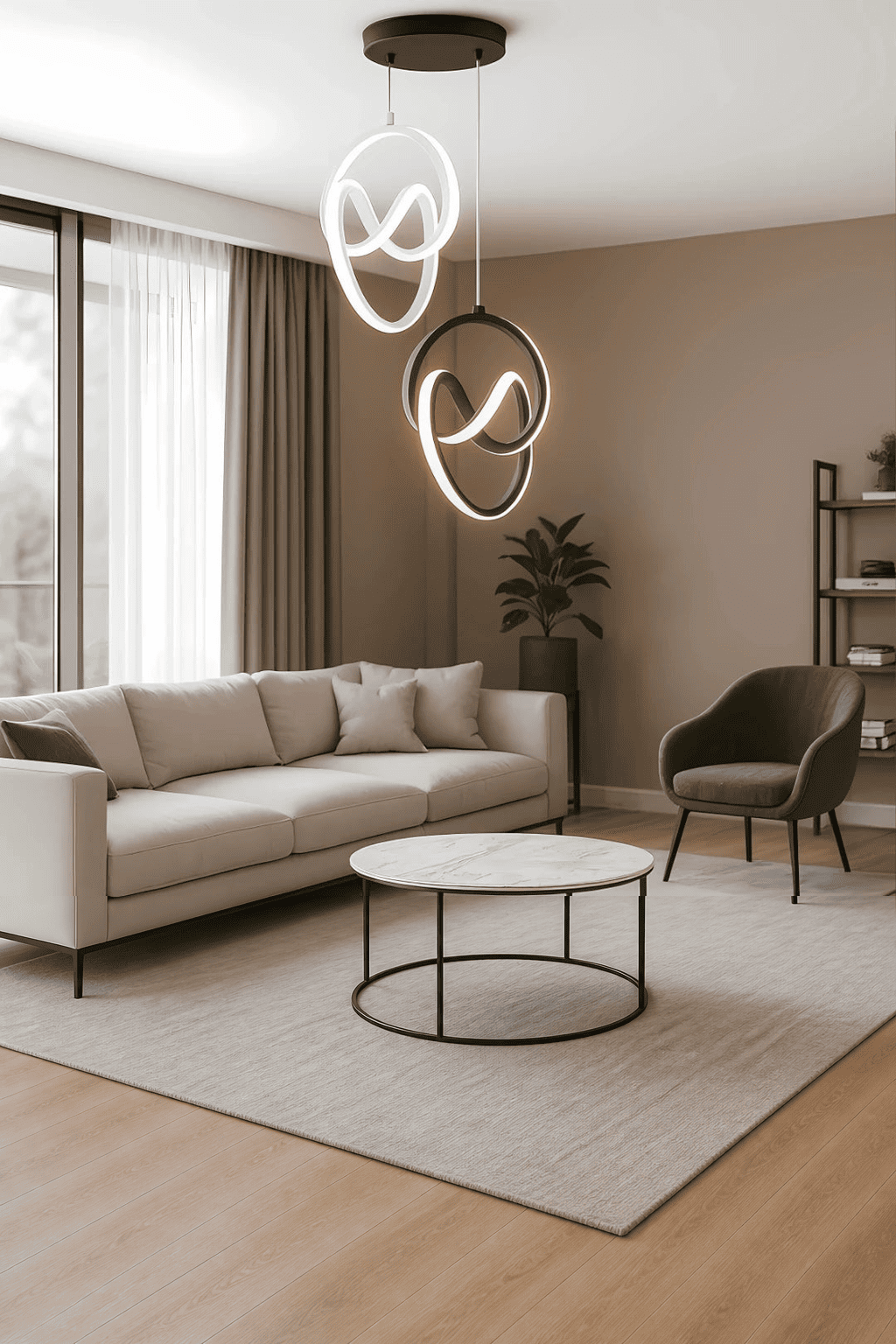 Trend Mimari Kombin Beyaz Siyah Sarkık Power Beyaz Ledli Avize Modern Led Avize