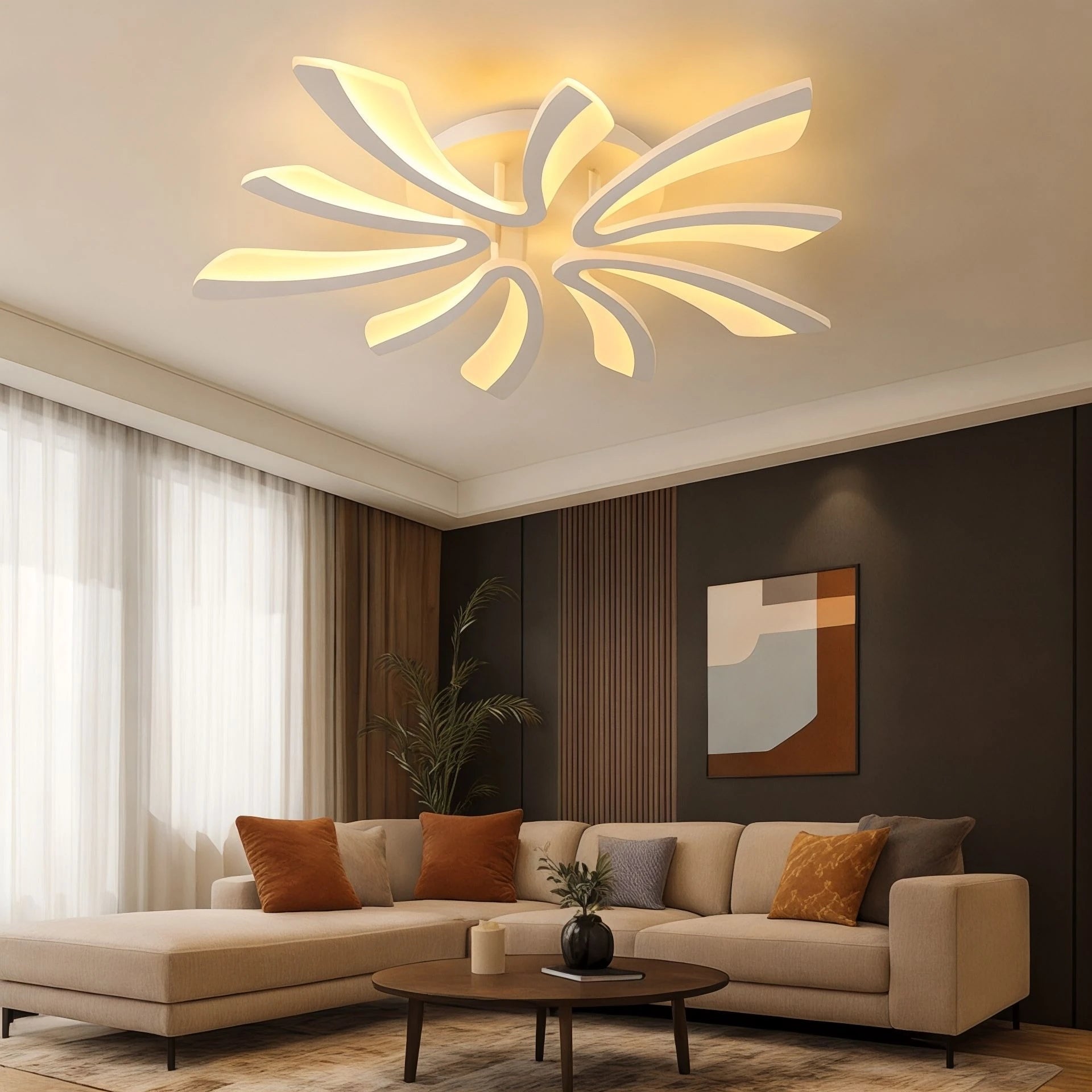 MS59005-5 Modern 3 Renk Ledli Plafonyer Beyaz Lüks 5'Lİ Ledli Avize