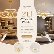 2'li Avantaj Paket - Calista + Luxury Gold Detaylı 3 Renk Işık Kumandalı Led Avize Seti