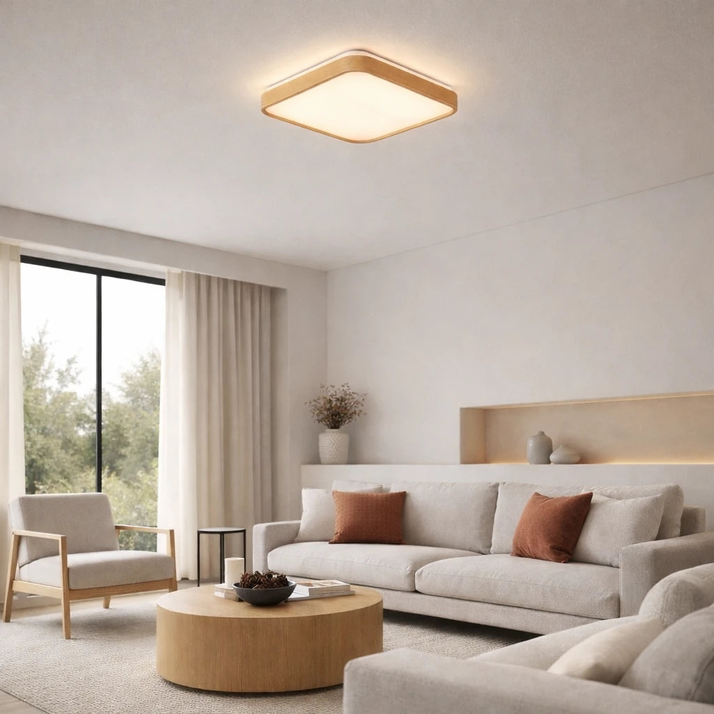 Teos 40'Lık Meşe Ahşap Desenli Uzaktan Kumandalı Plafonyer 3 Renk Ledli Avize Çap - 40 cm