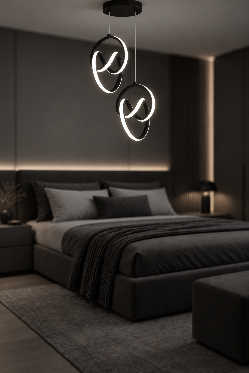 Trend 2'Li Siyah Sarkık Power Beyaz Ledli Avize Modern Led Avize