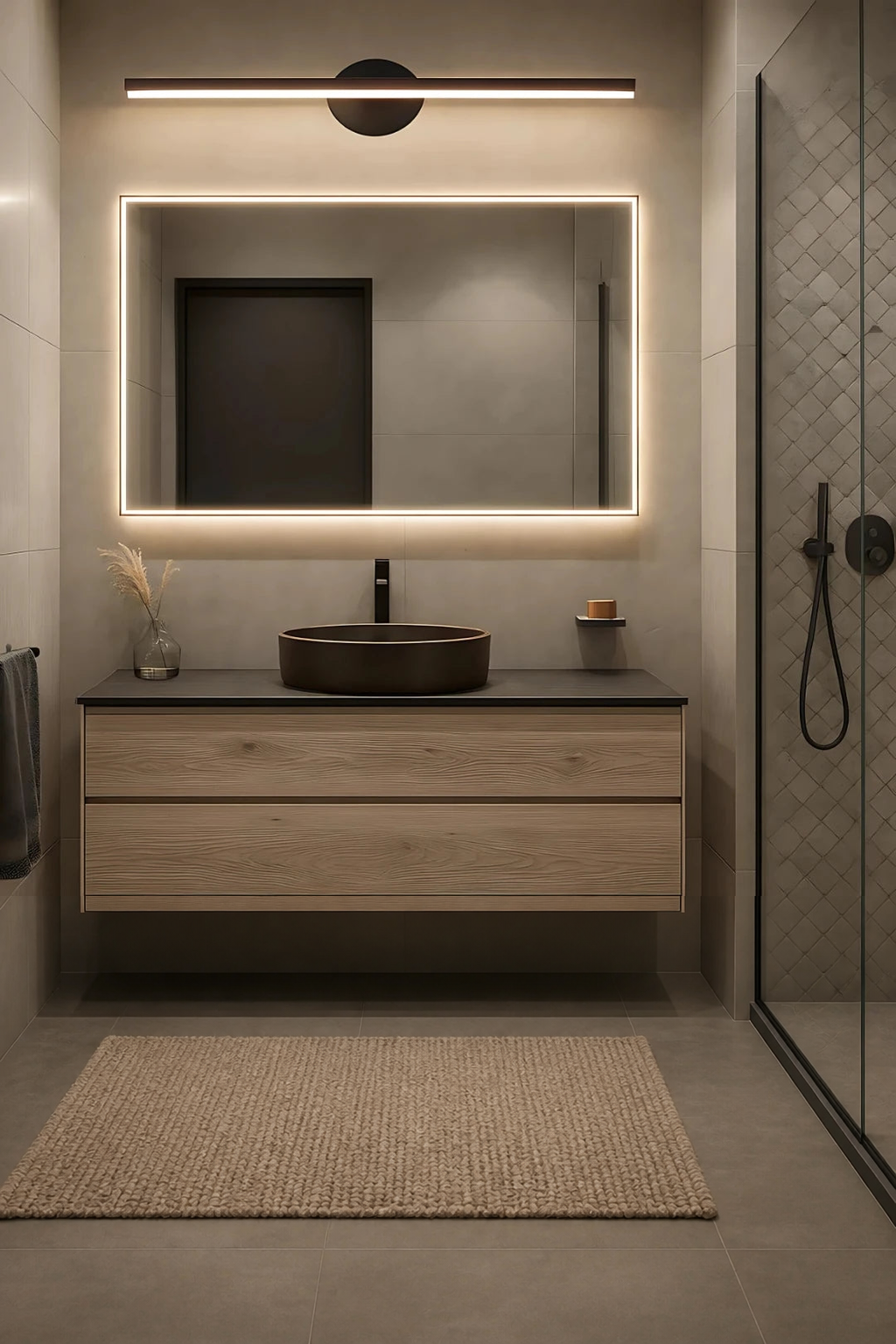 Domino Siyah 60 cm Günışığı Ledli Duvar Lambası Aplik Tablo Aplik Banyo Apliği