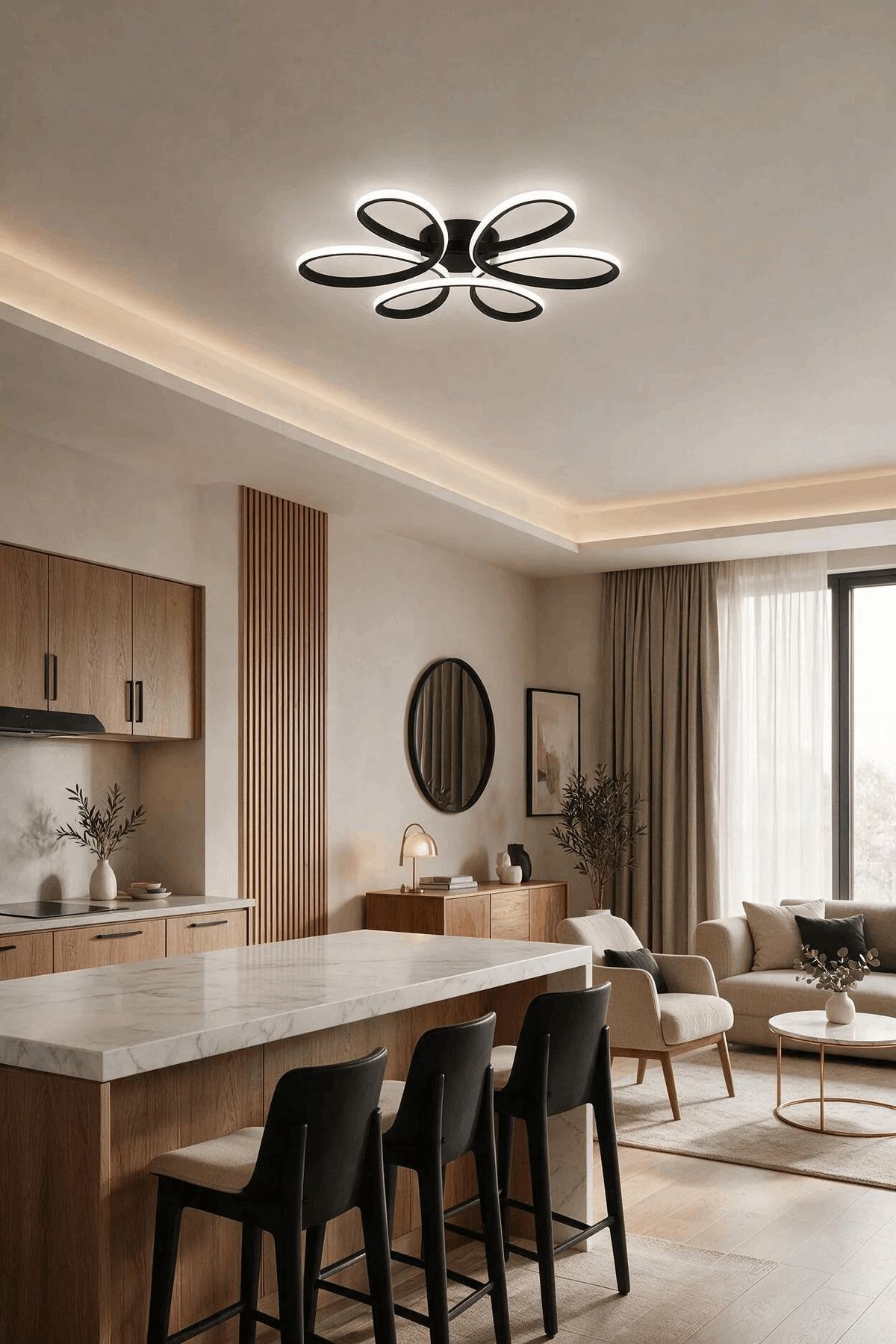 Alya Siyah 3 Renk 60 cm Plafonyer Led Avize