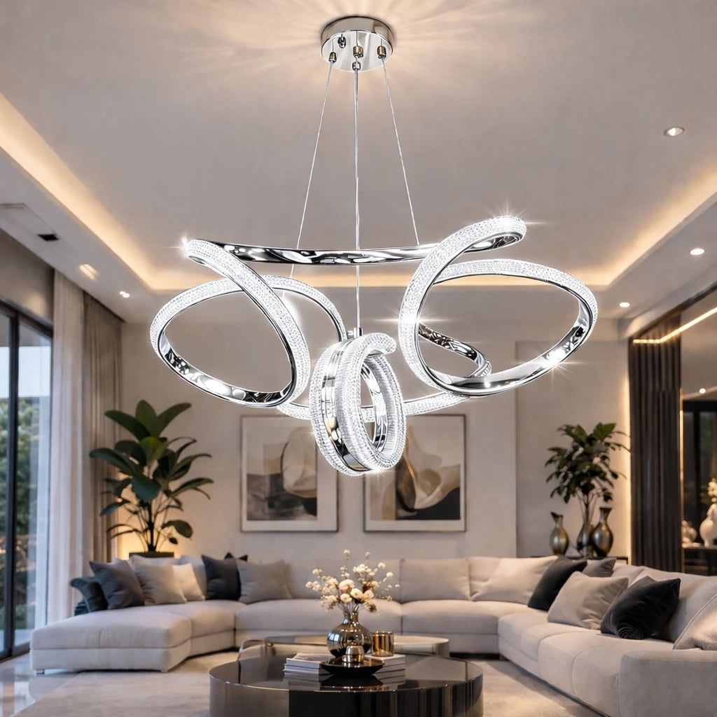 Monza Lüks Cristalya Serisi Orjinal Krom Kaplamalı 3 Renk Ledli Sarkıt Ledli Avize Modern Led Avize-Çap 50 cm