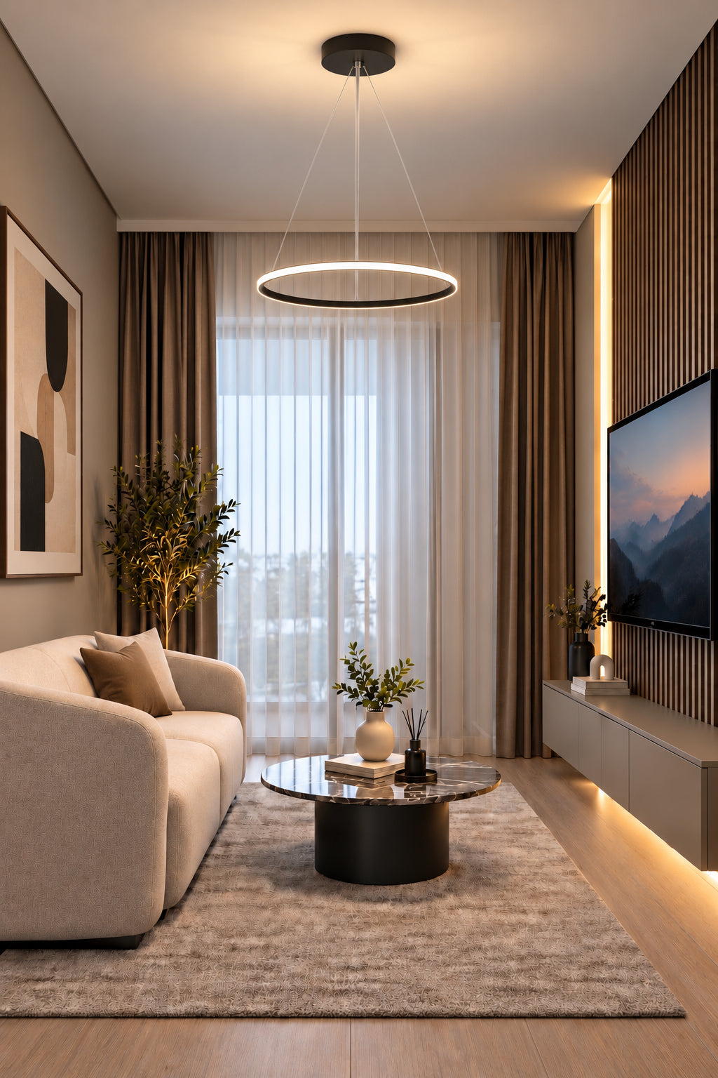 Ringa Siyah Beyaz Işık Modern Tasarım Led Avize