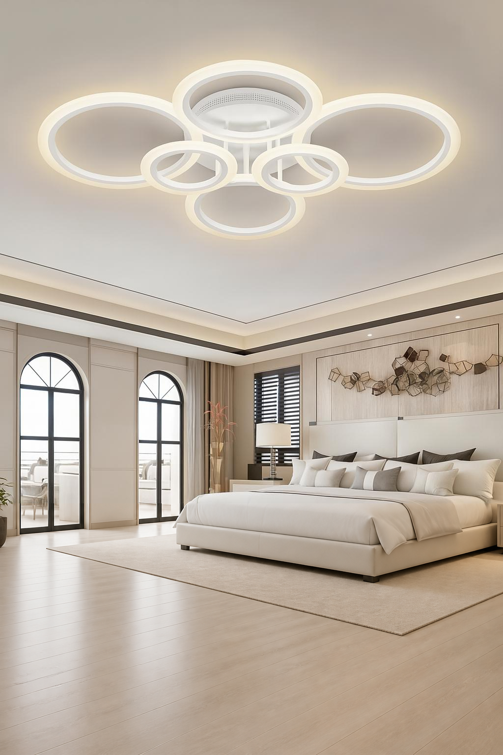 MS38005-6 Modern 3 Renk Ledli Beyaz Plafonyer Lüks  6'Lı Ledli Avize