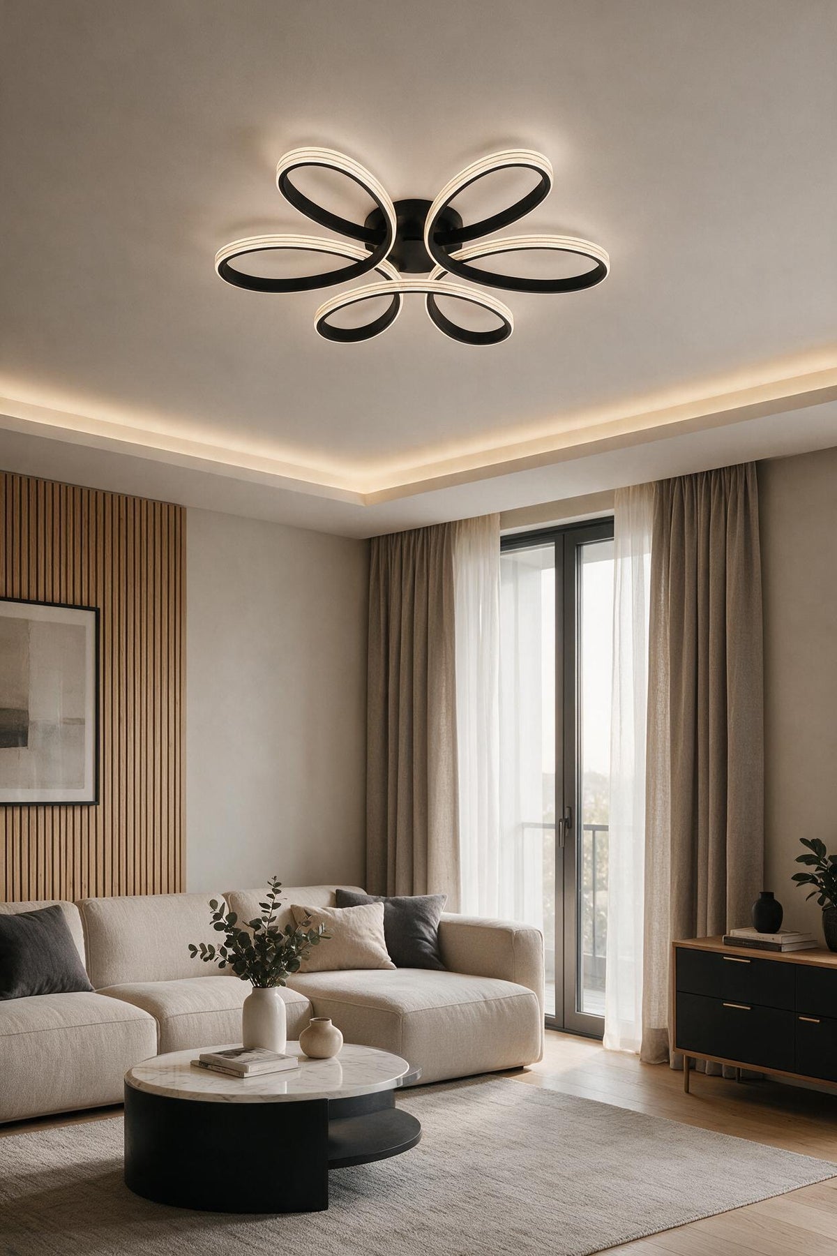 Lupinella Siyah Gold Çizgili 3 Renk 60 cm Led Avize