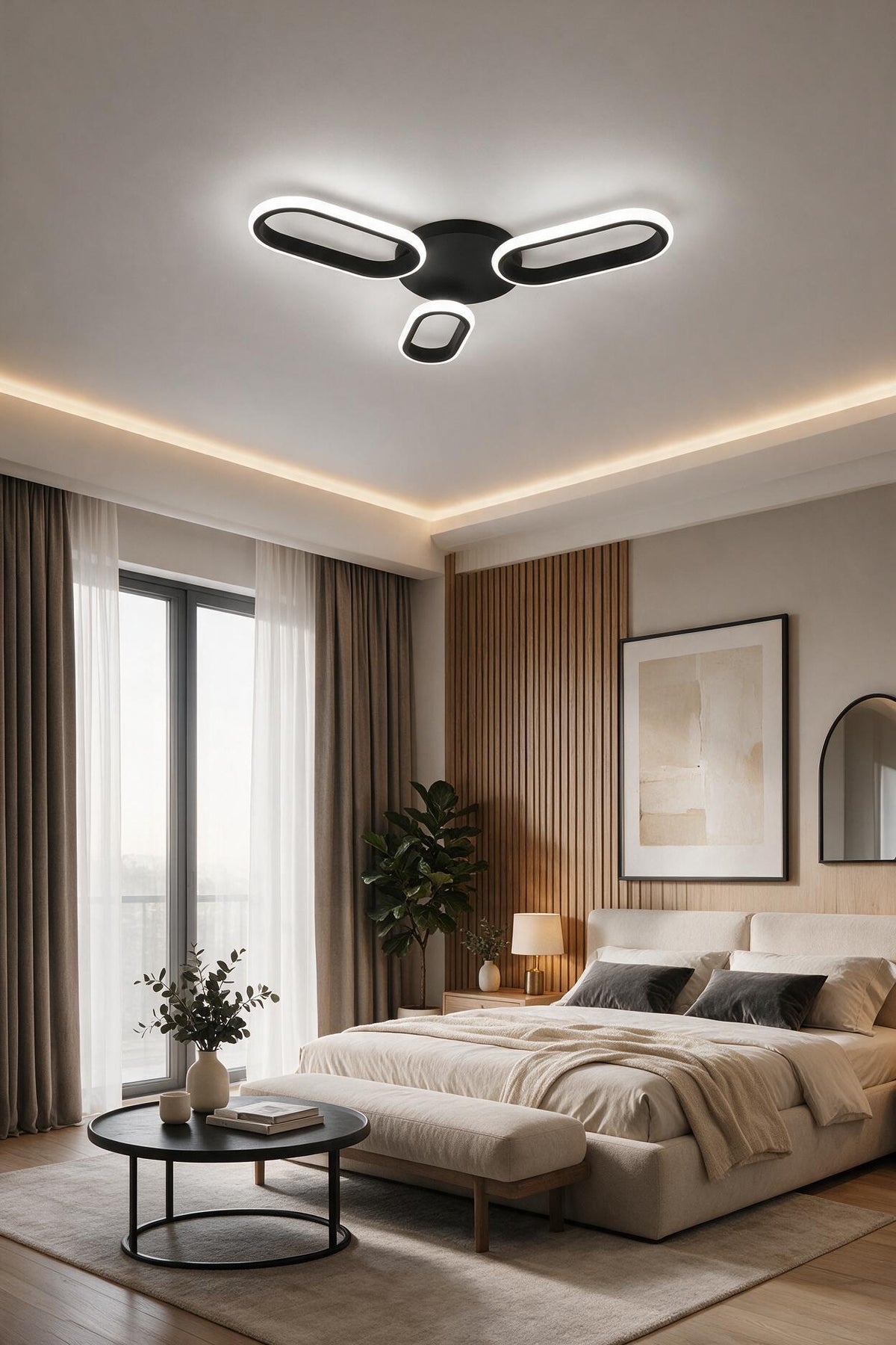 Hermes Siyah Modern Ultra Power Beyaz Ledli 3'Lü Plafonyer Ledli Avize