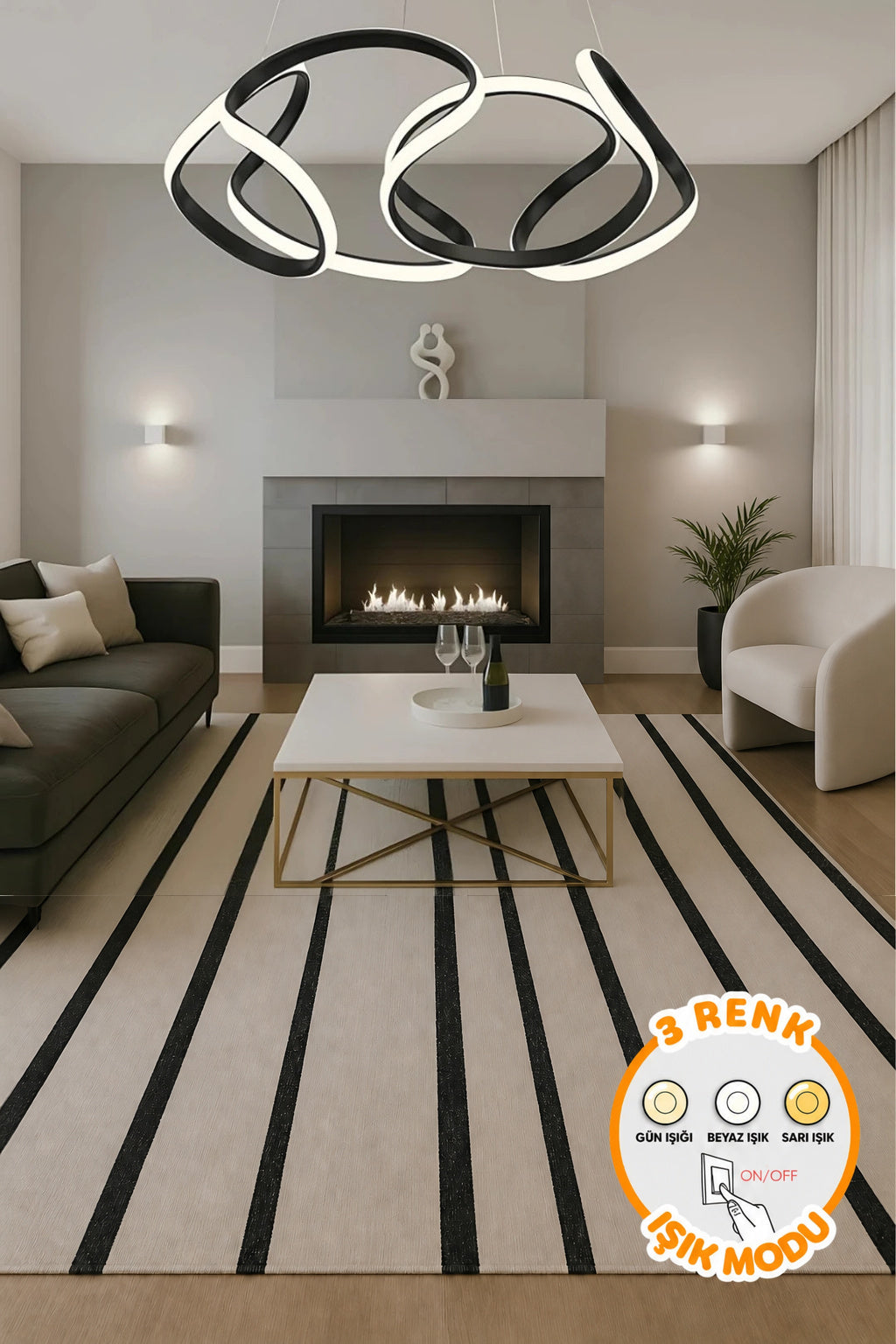 Artemis Siyah 3 Renk Ledli Sarkık Ledli Avize Modern Led Avize