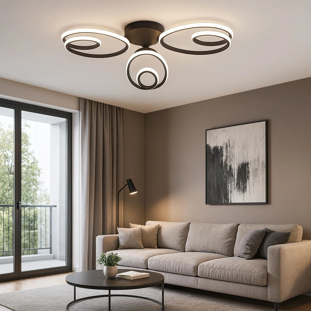 Lucca Siyah Modern Ultra Power Beyaz Ledli 3'Lü Plafonyer Ledli Avize