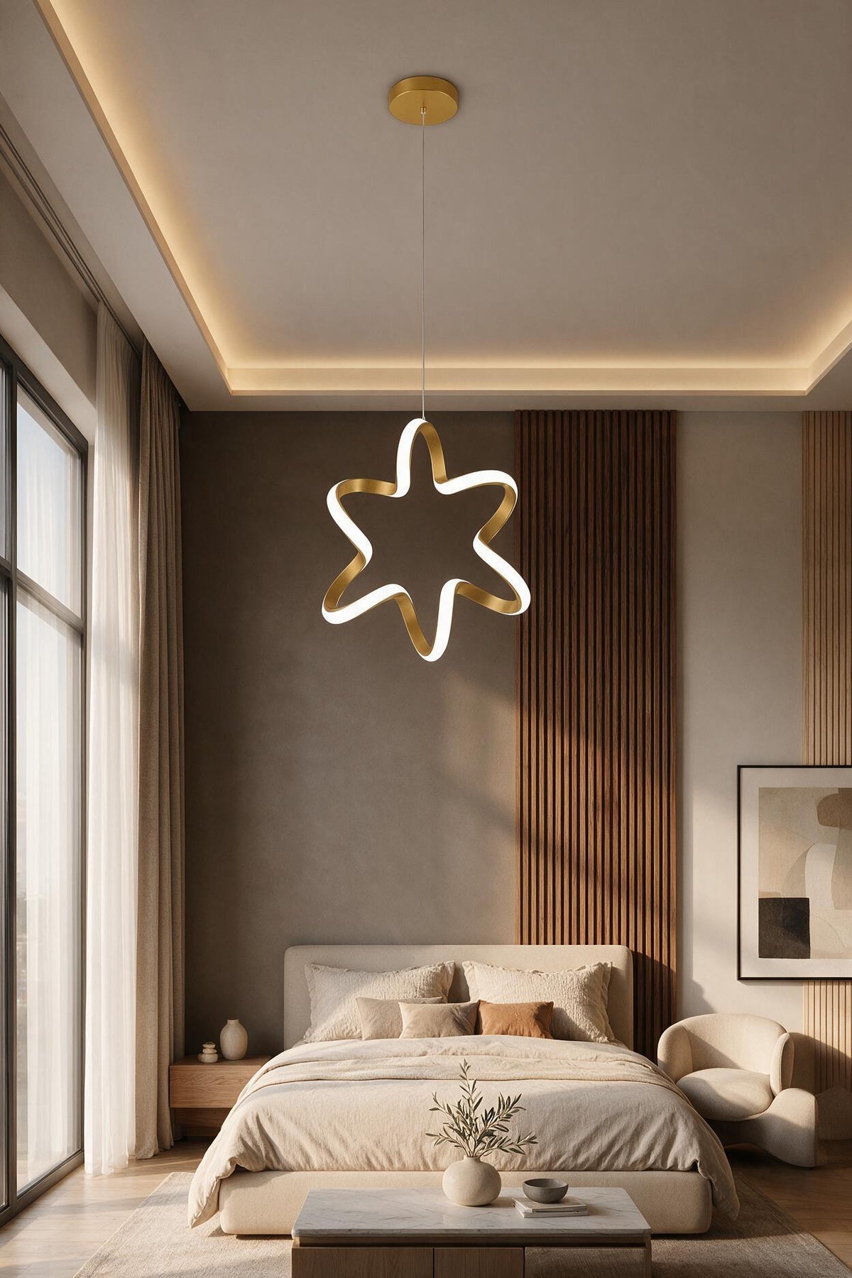 Yıldız Eskitme Tekli Sarkıt Led Beyaz Işık Ultra Ledli Salon Mutfak Oda Hol Ledli Avize