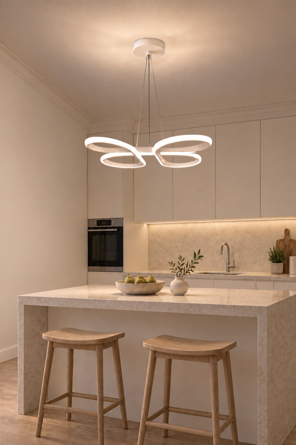 Papillon Beyaz Sarkık 3 Renk Ledli Avize Modern Led Avize