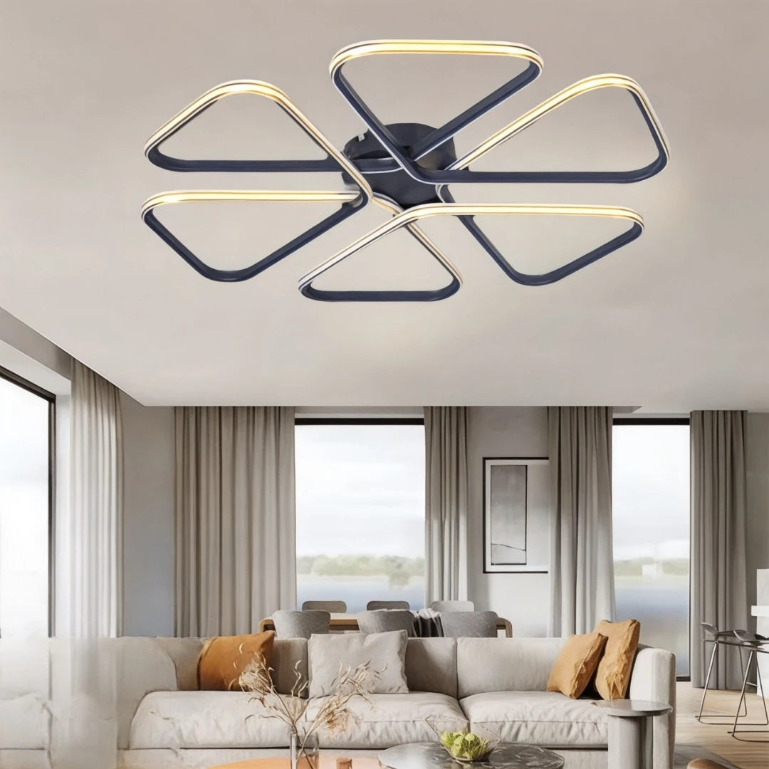 Aden Siyah  Modern Tasarım Gold Çizgili Plafonyer Ultra Power Beyaz Ledli Avize