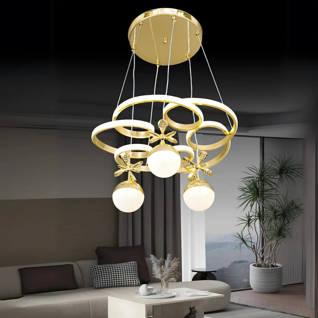 Malliva Gold Kaplama 3 Renk Ledli Modern Özel Tasarım Sarkıt Ledli Avize Led Avize