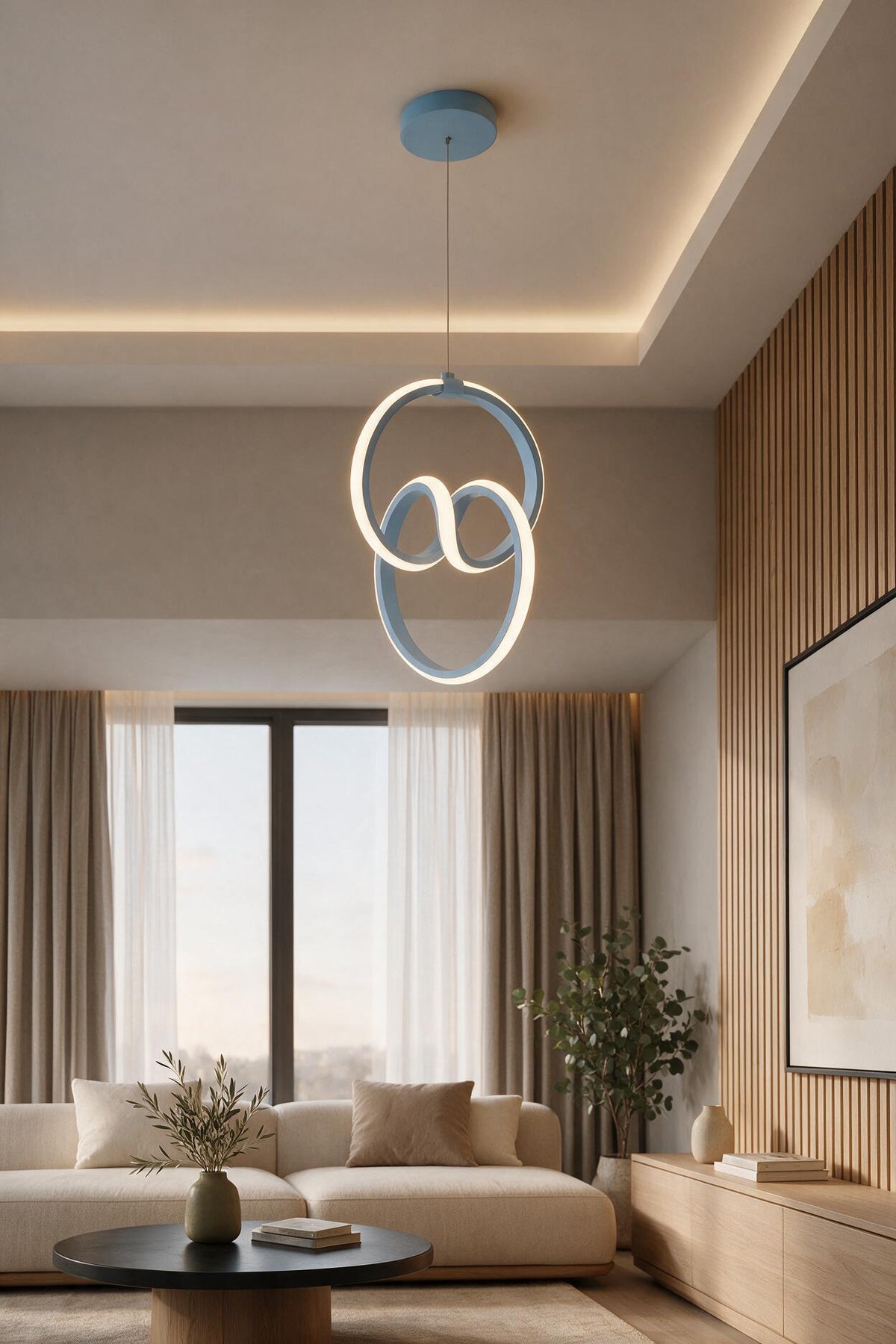 Emily Mavi Tekli Sarkıt Led Günışığı Ultra Ledli Salon Mutfak Oda Hol Ledli Avize