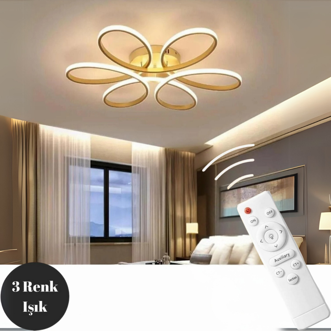 Eskitme Plafonyer Modern Kumandalı 3 Renk Işık Ledli Avize