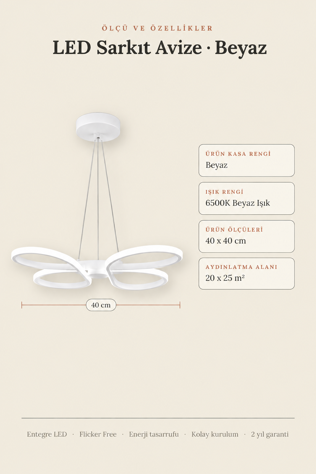 Bohem Beyaz Beyaz Ledli Sarkıt Modern Led Avize