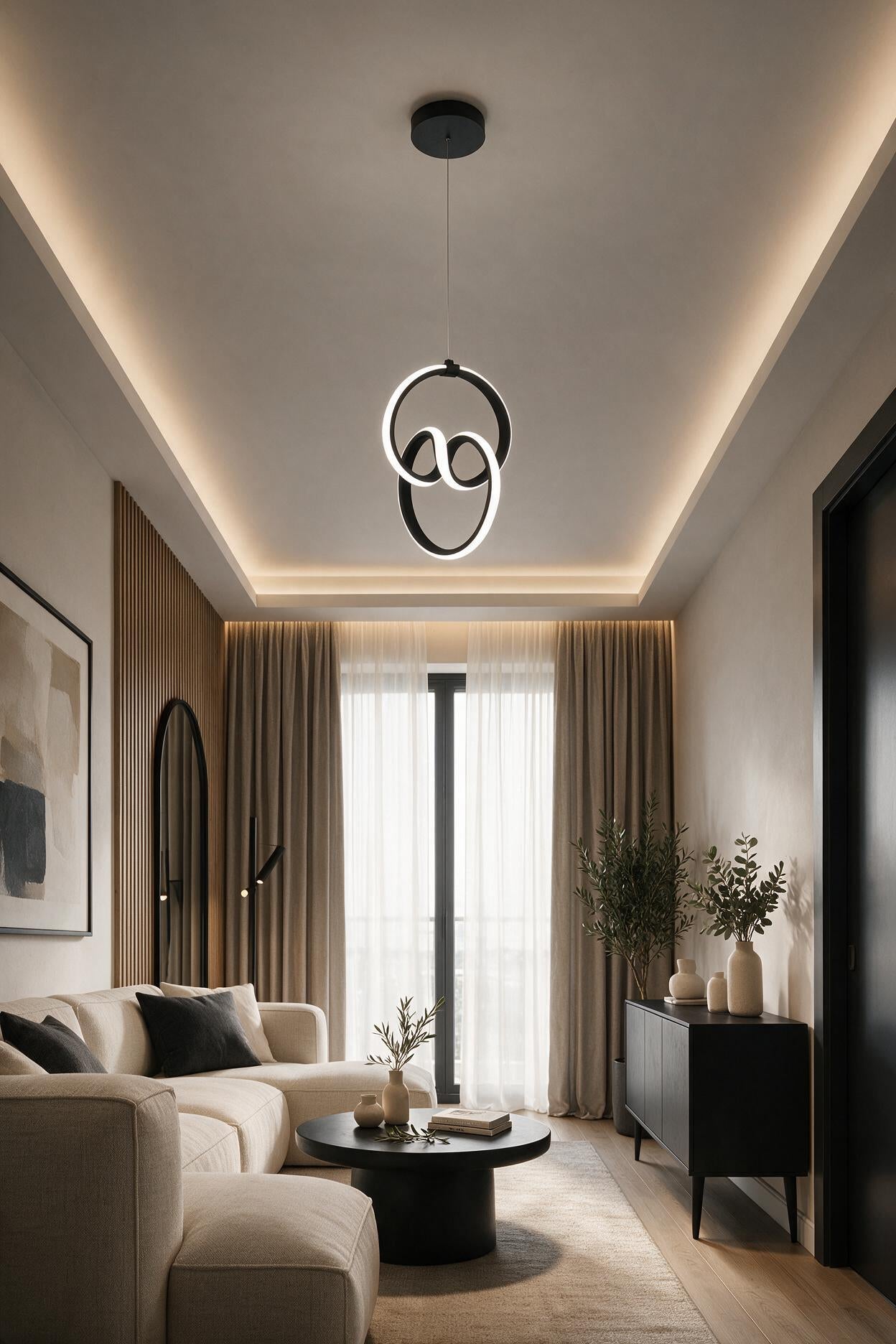 Emily Siyah Modern Sarkıt Led Avize Beyaz Işık Salon Mutfak Oda Hol Ledli Avize
