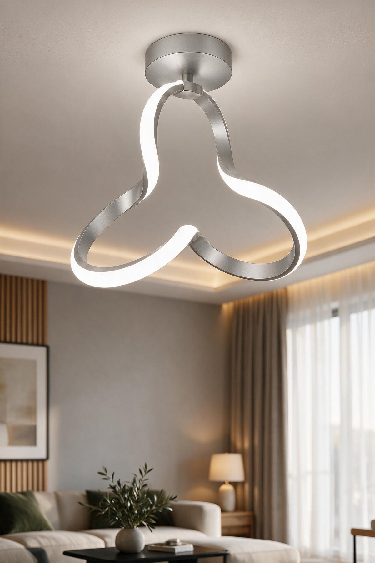 Clover Gri Tekli Plafonyer Led Beyaz Ultra Ledli Salon Mutfak Oda Hol Ledli Avize