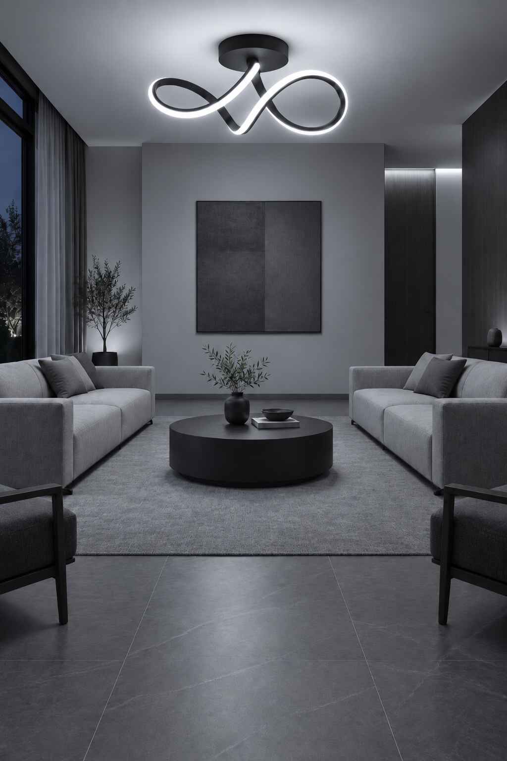 Casabella Modern Siyah Plafonyer Ultra Power Beyaz Ledli Avize