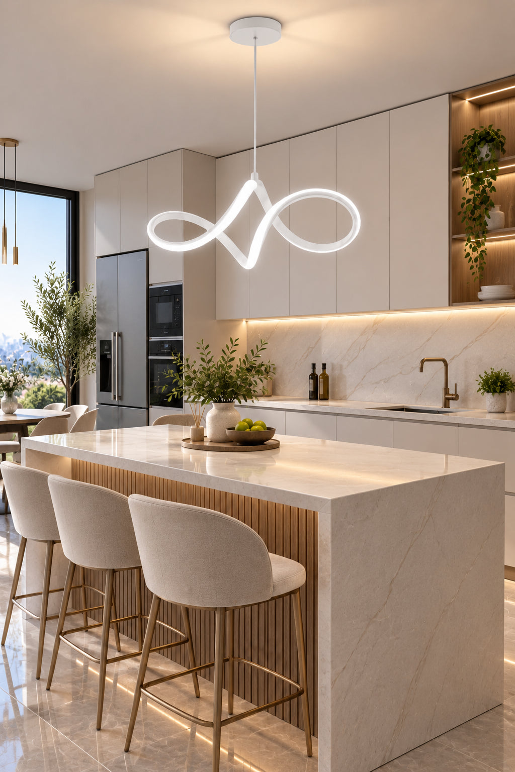 Casabella Mimari Tasarım Beyaz Sarkık Modern Ultra Power Beyaz Ledli Avize