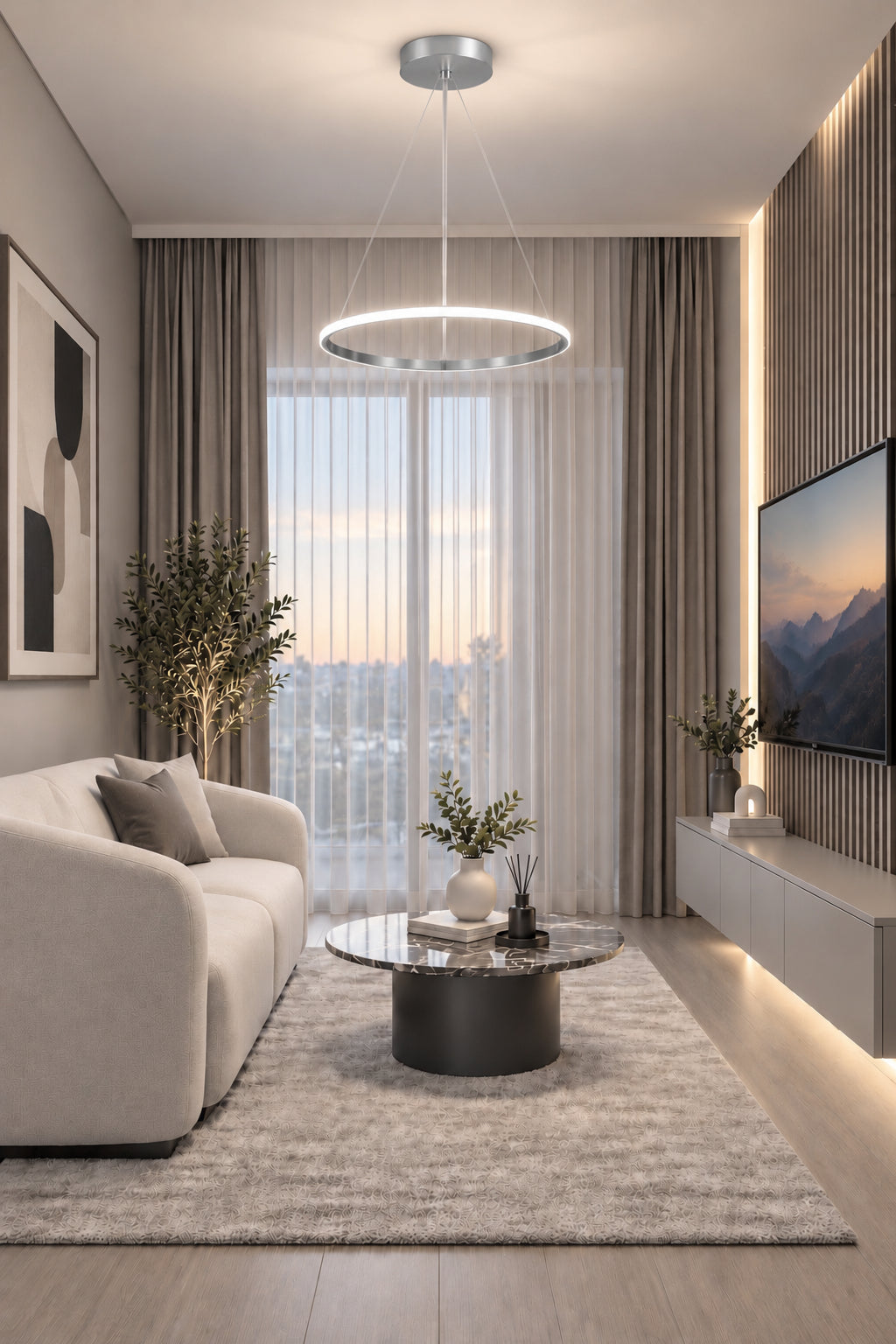 Ringa Krom Gri Beyaz Işık Modern Tasarım Led Avize