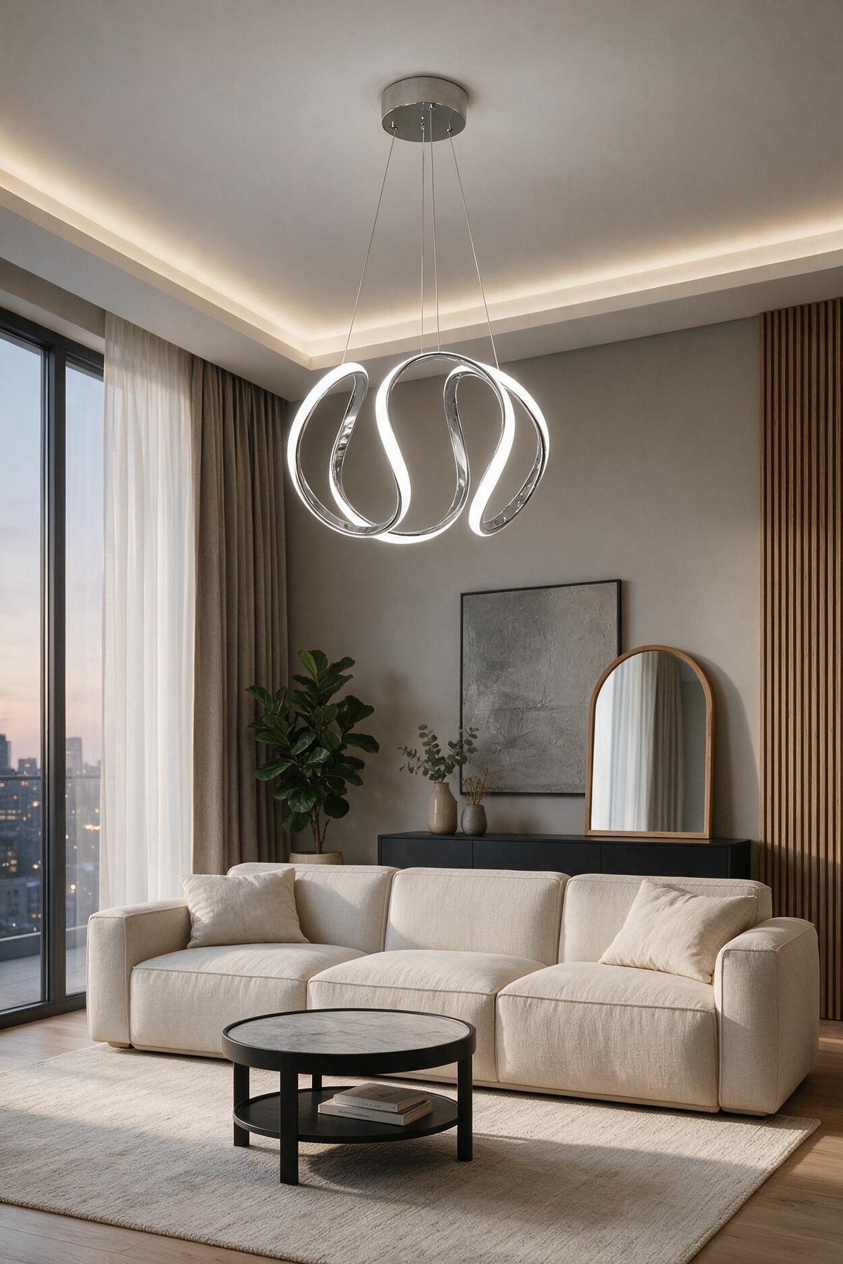 Luxury Krom Gri Modern Özel Tasarım Beyaz Işık Sarkıt Led Avize