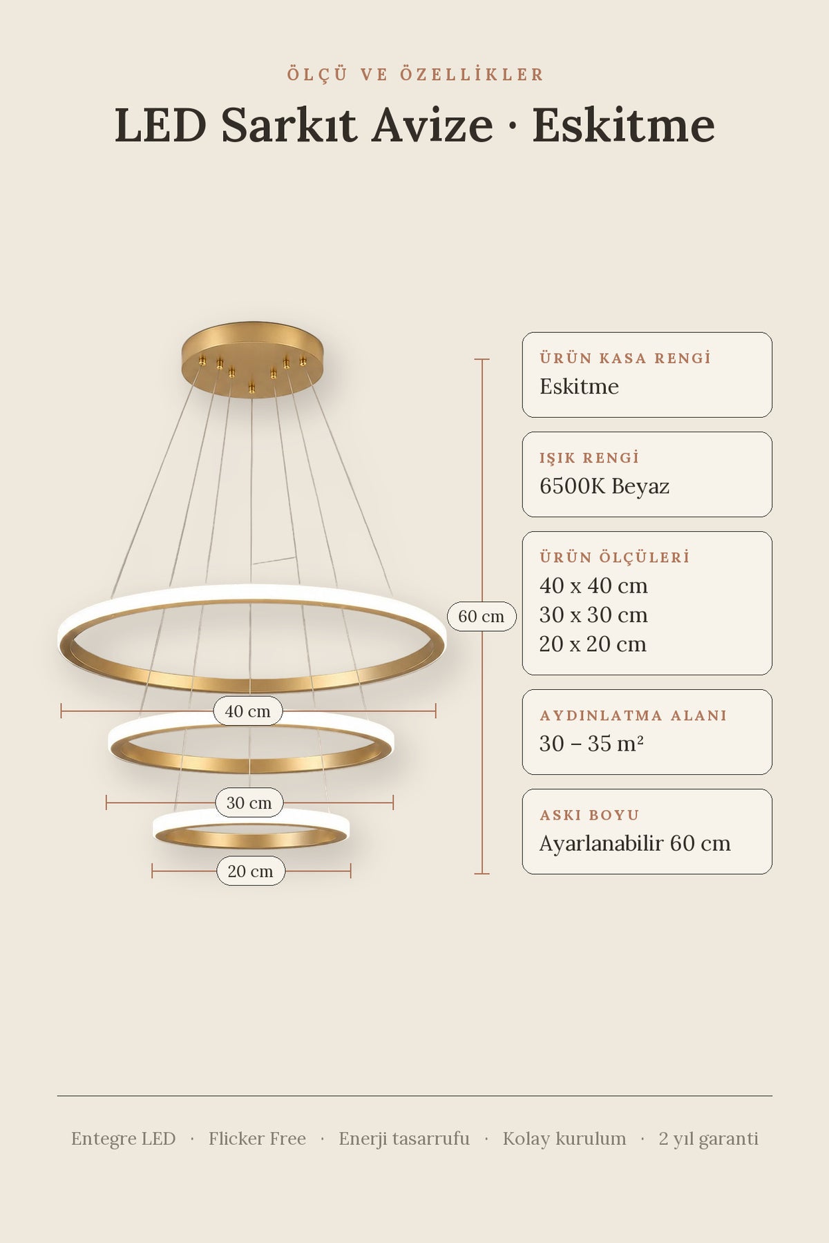 Robin 3'lü Eskitme Beyaz Ledli Modern Avize