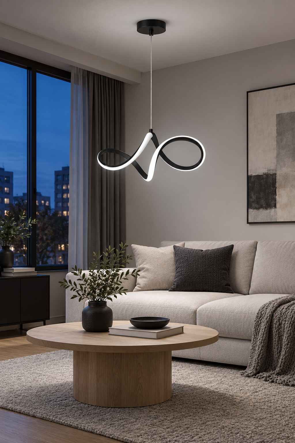 Casabella Mimari Tasarım Siyah Sarkık Modern Ultra Power Beyaz Ledli Avize