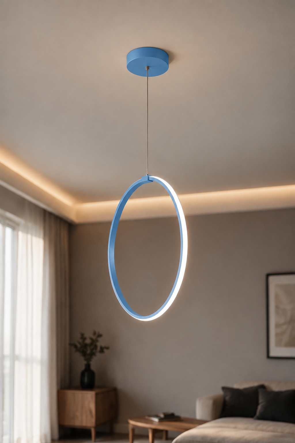 Rings Mavi Tekli Sarkıt Led Beyaz Işık Ultra Ledli Salon Mutfak Oda Hol Ledli Avize