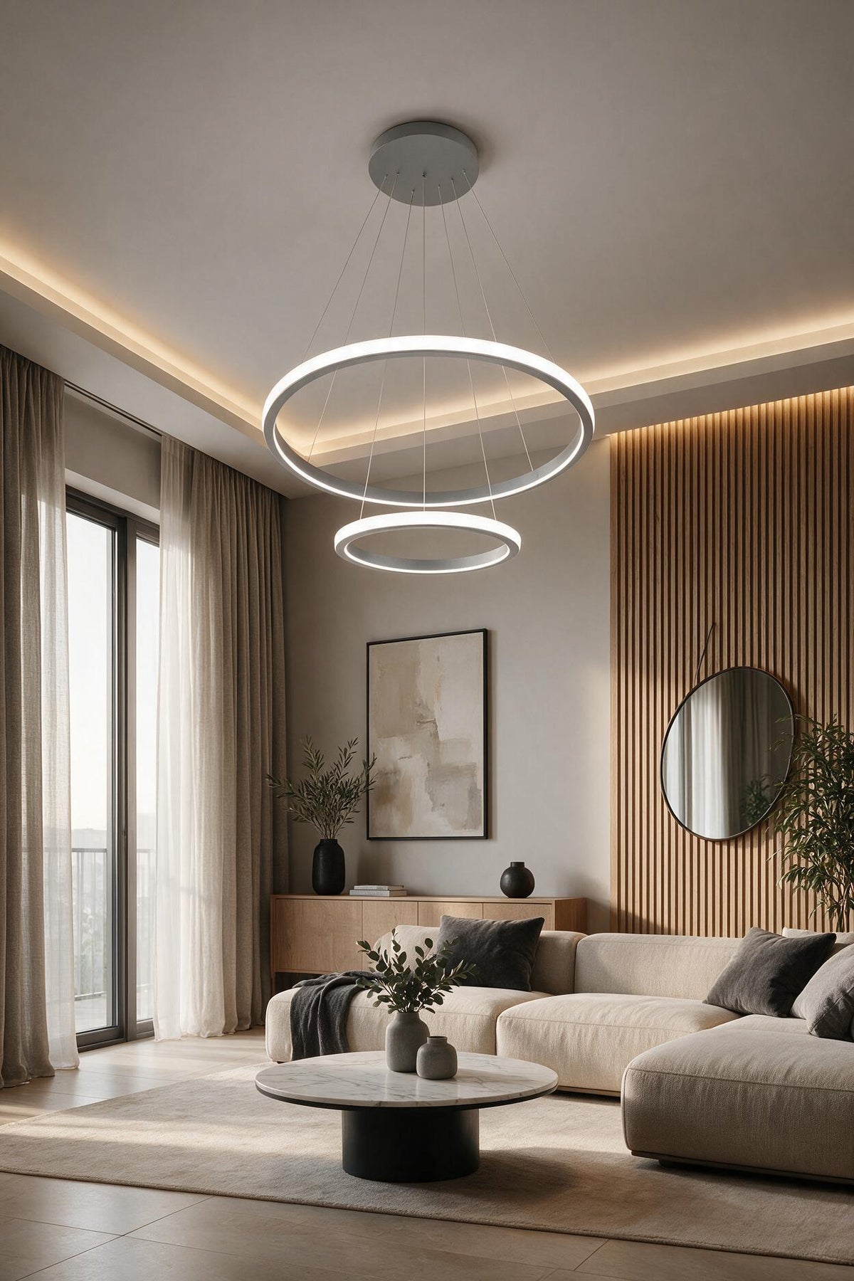 Robin Gri 2'li Beyaz Ledli Modern Avize