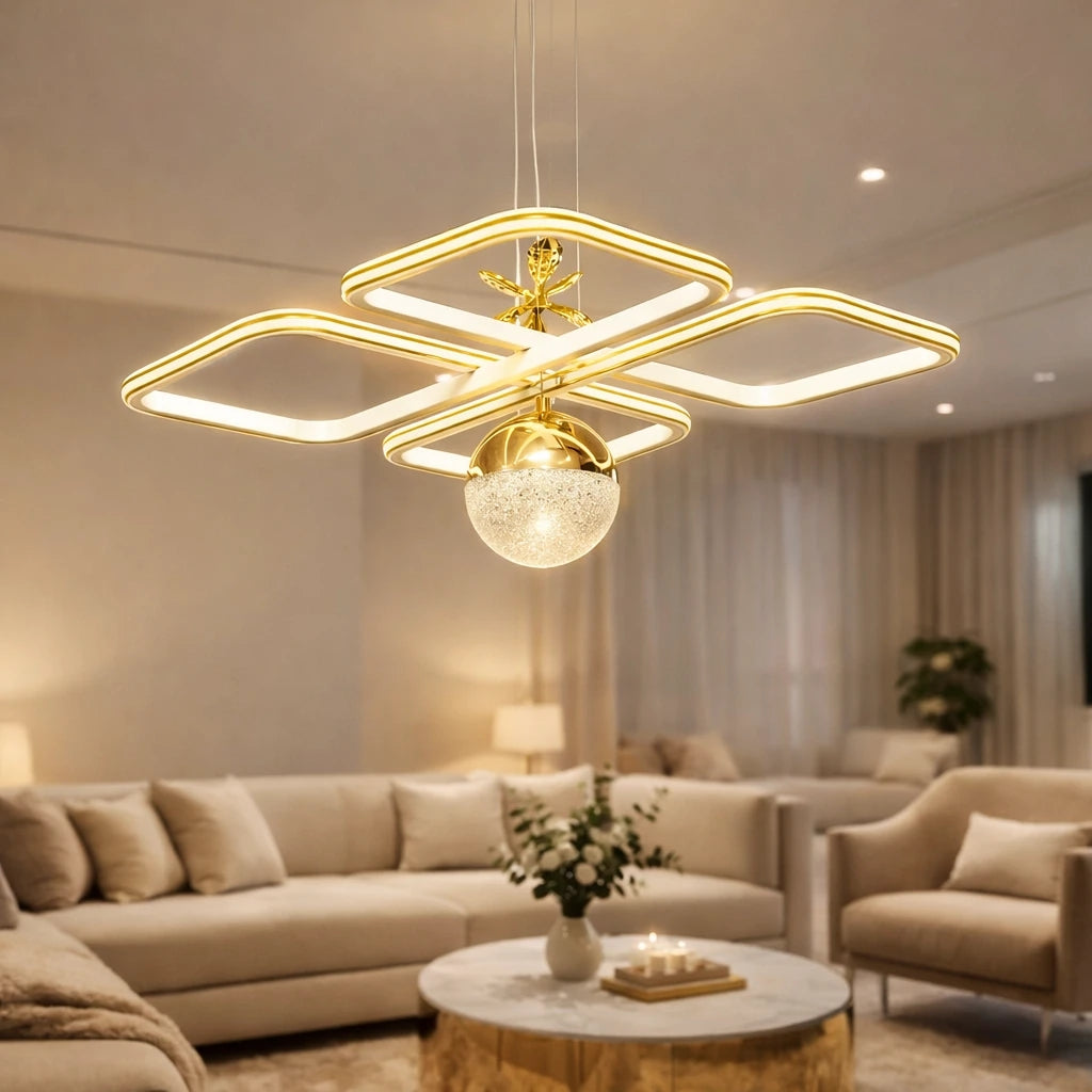 Milano Gold Beyaz Özel Tasarım Gold Çizgi Detaylı Uzaktan Kumandalı Dimmerli Gece Modlu 3 Renk Ledli Avize - Çap 50 cm
