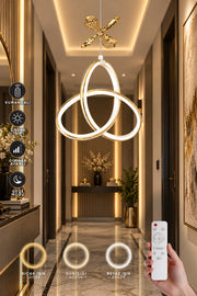 Yonca beyaz Kumandalı 3 Renk Dimmerli LED Gold Çizgili Gold Kelebek Detaylı Sarkıt Avize