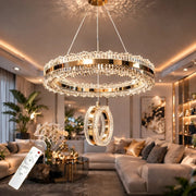 Zerafet Lüks Gold Kaplamalı Çift Yönlü Aydınlatmalı Kumandalı Dimmerli 3 Renk Ledli Avize Led Avize- Çap 40 cm
