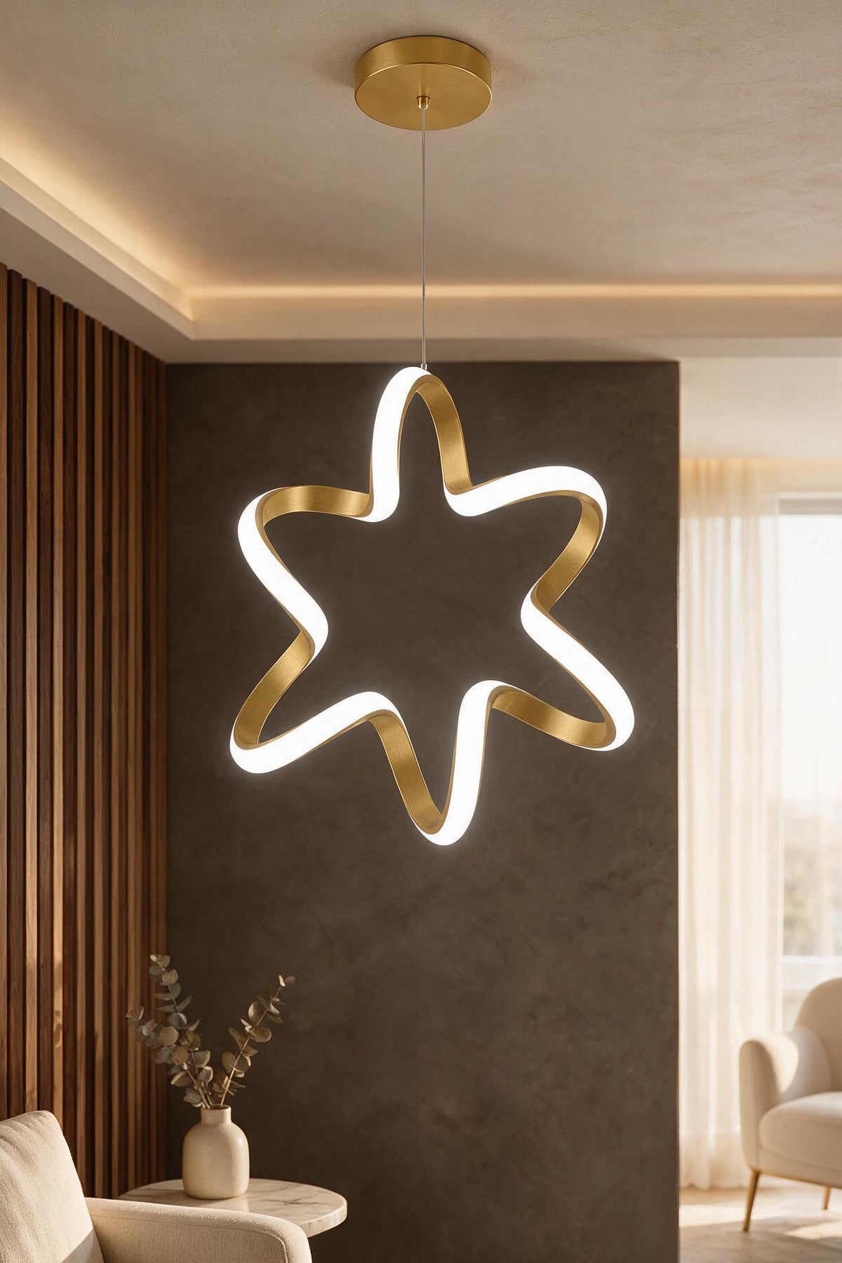 Yıldız Eskitme Tekli Sarkıt Led Beyaz Işık Ultra Ledli Salon Mutfak Oda Hol Ledli Avize