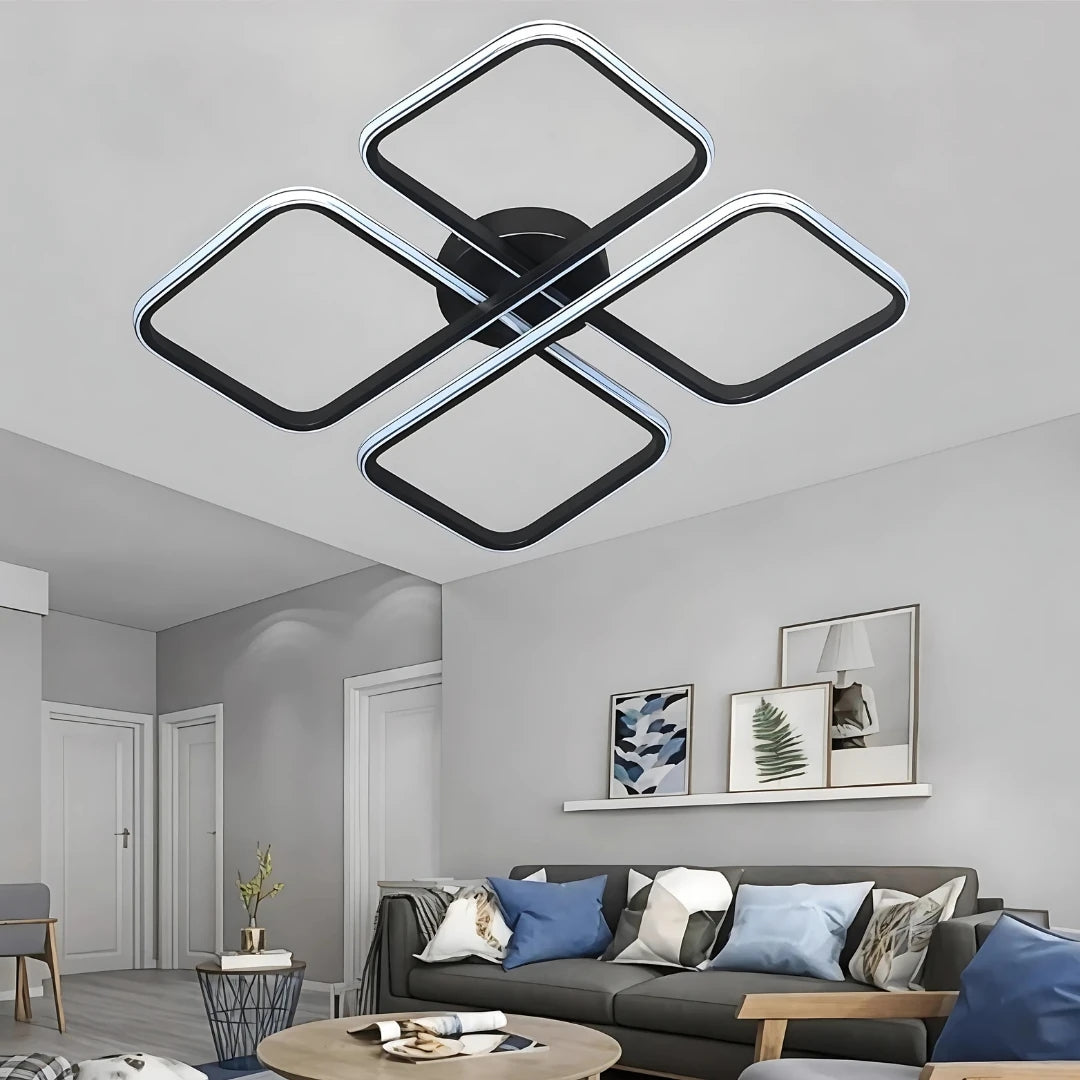 Asel Siyah Modern Tasarım Krom Çizgili Plafonyer Ultra Power Beyaz Ledli Avize