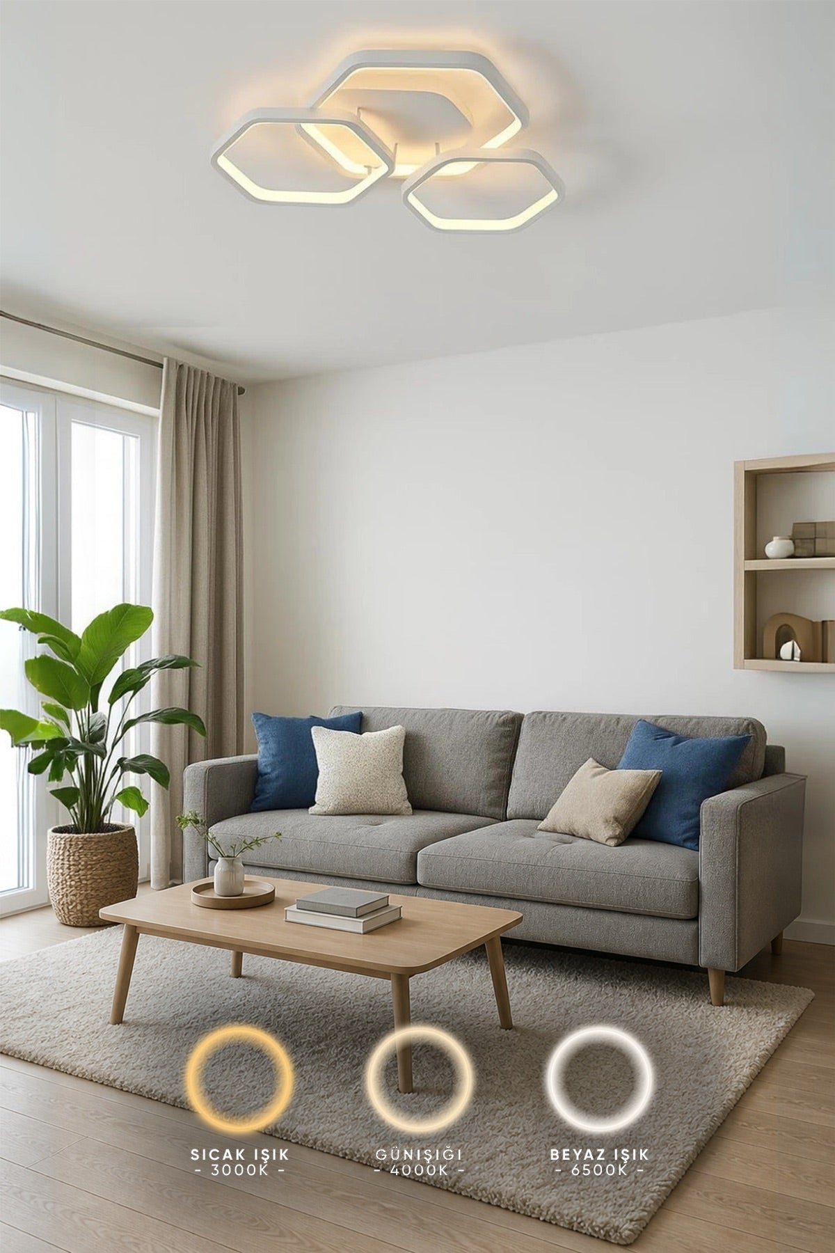 Cross Mimari Tasarım 3'Lü 3 Renk Ledli Plafonyer Modern Ledli Avize Led Avize