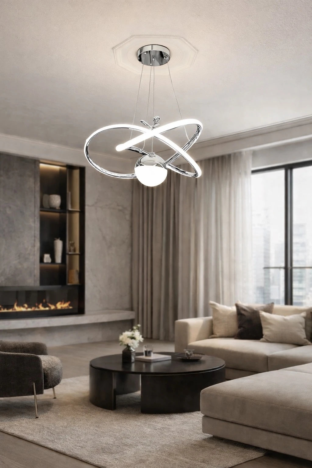 Adore Krom Kaplama 3 Renk Ledli Modern Özel Tasarım Sarkıt Ledli Avize