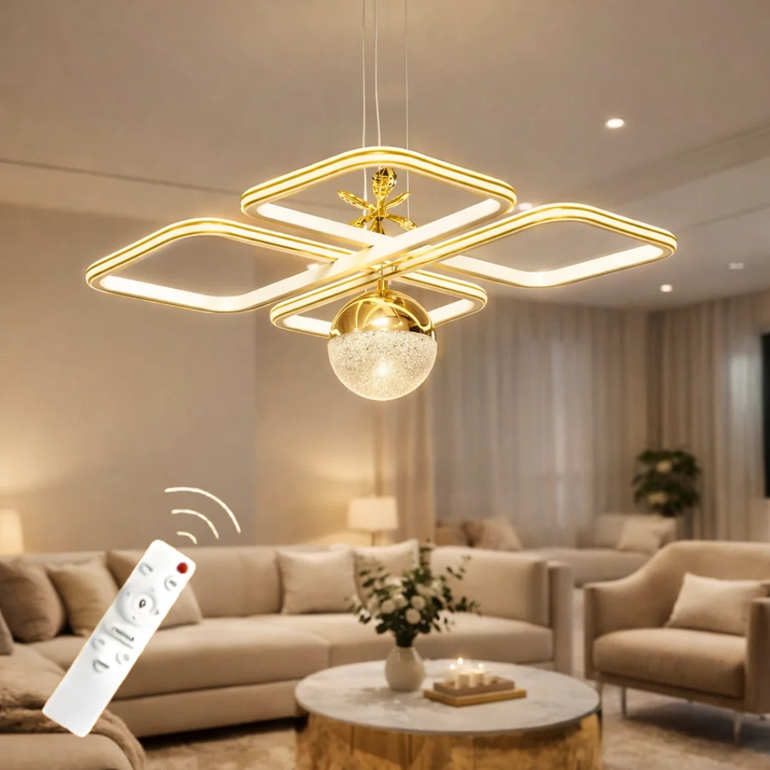 Milano Gold Beyaz Özel Tasarım Gold Çizgi Detaylı Uzaktan Kumandalı Dimmerli Gece Modlu 3 Renk Ledli Avize - Çap 50 cm