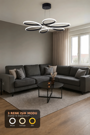 Lupin Siyah 3 Renk Ledli Sarkık Ledli Avize Modern Led Avize- Çap 60 cm