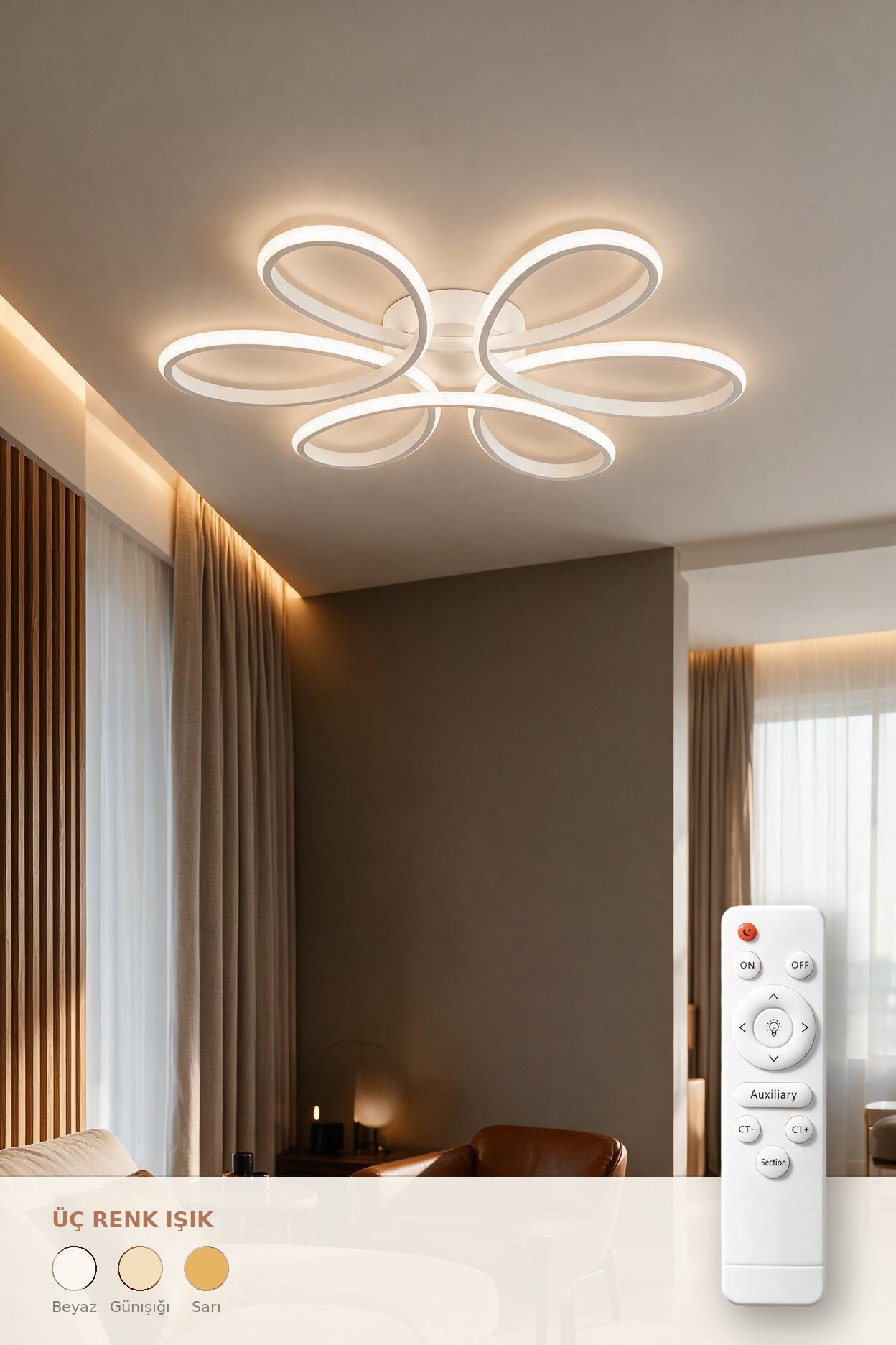 Nipul Beyaz Modern Plafonyer Beyaz Ledli Avize